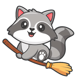 Flying raccoon on a broomstick